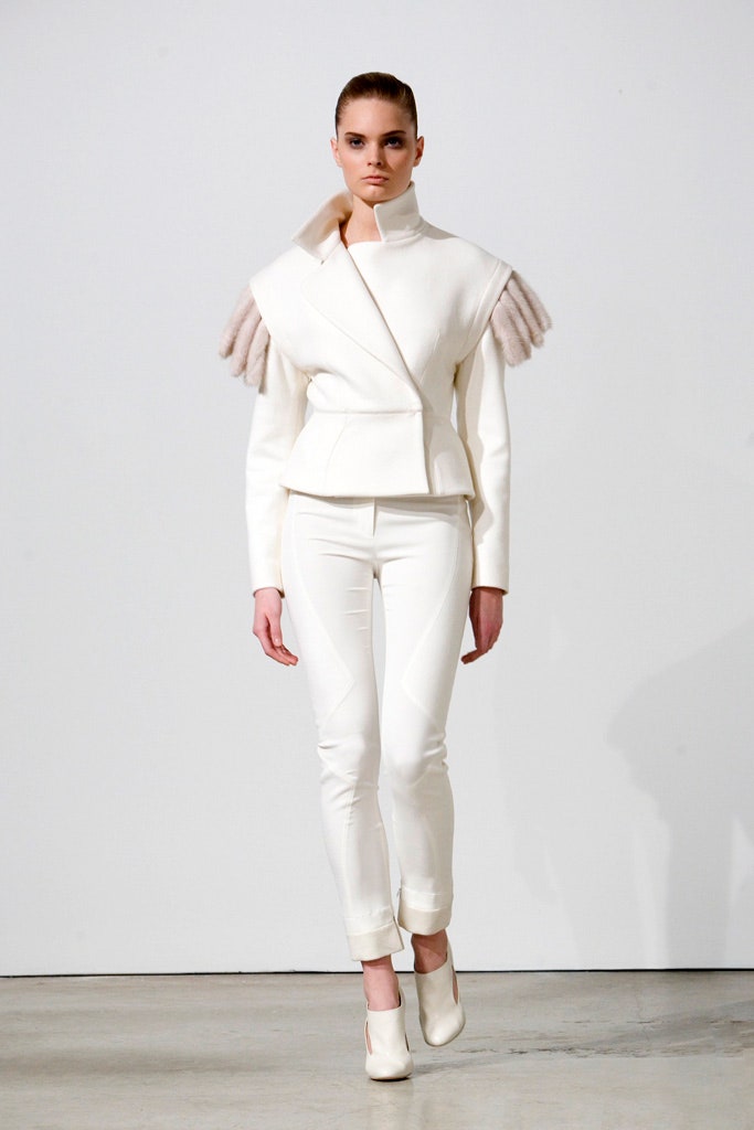 white fitted jacket and pants