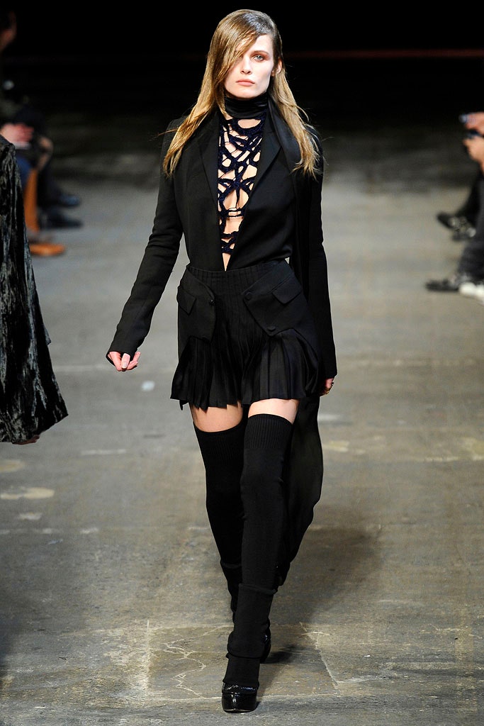 black fitted coat and dress