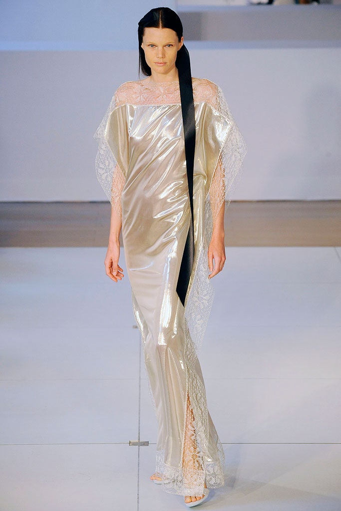 beige silk sleeveless gown