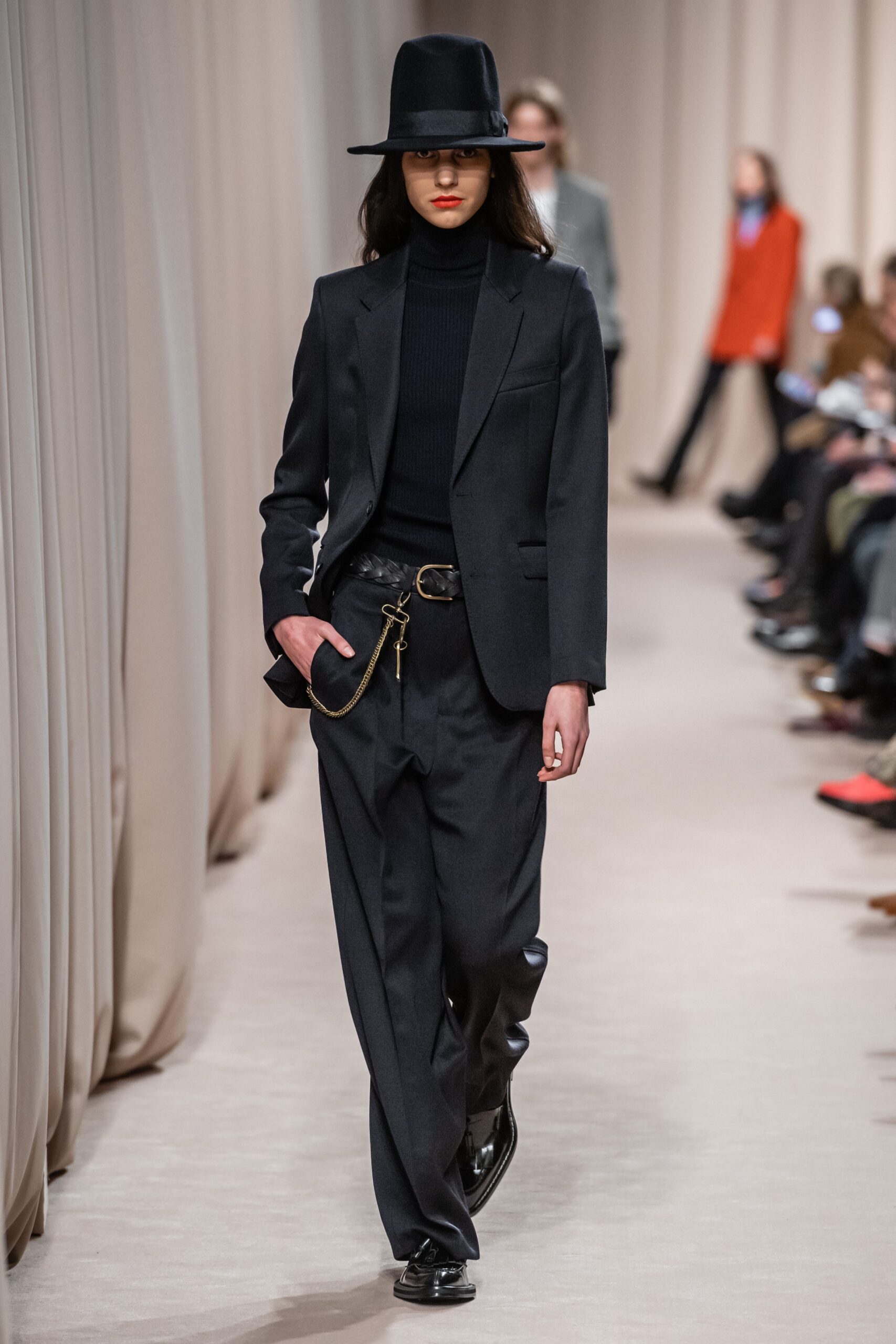 black tailored suit with turtleneck