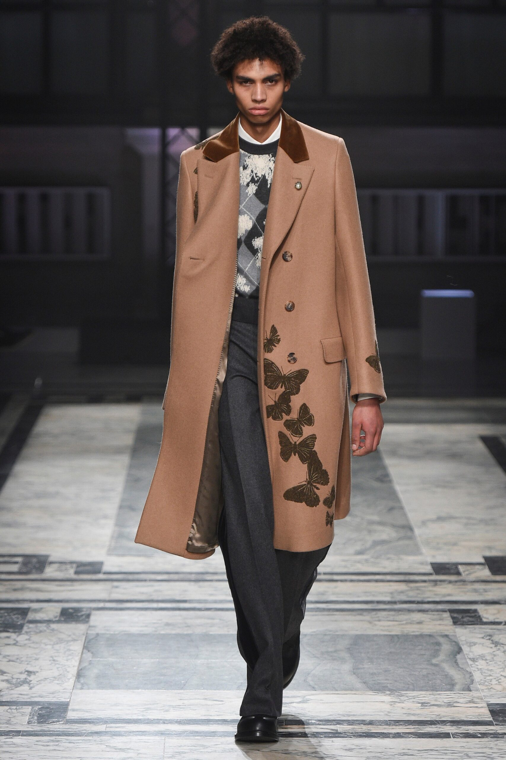 beige wool coat with embroidery