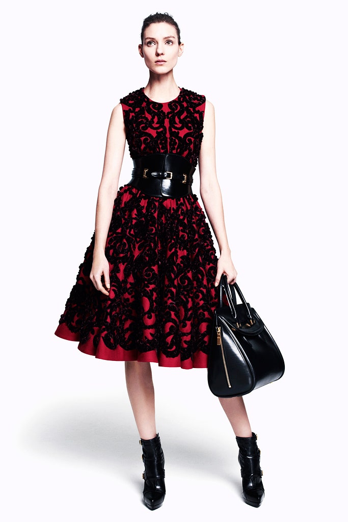 red embroidered midi dress