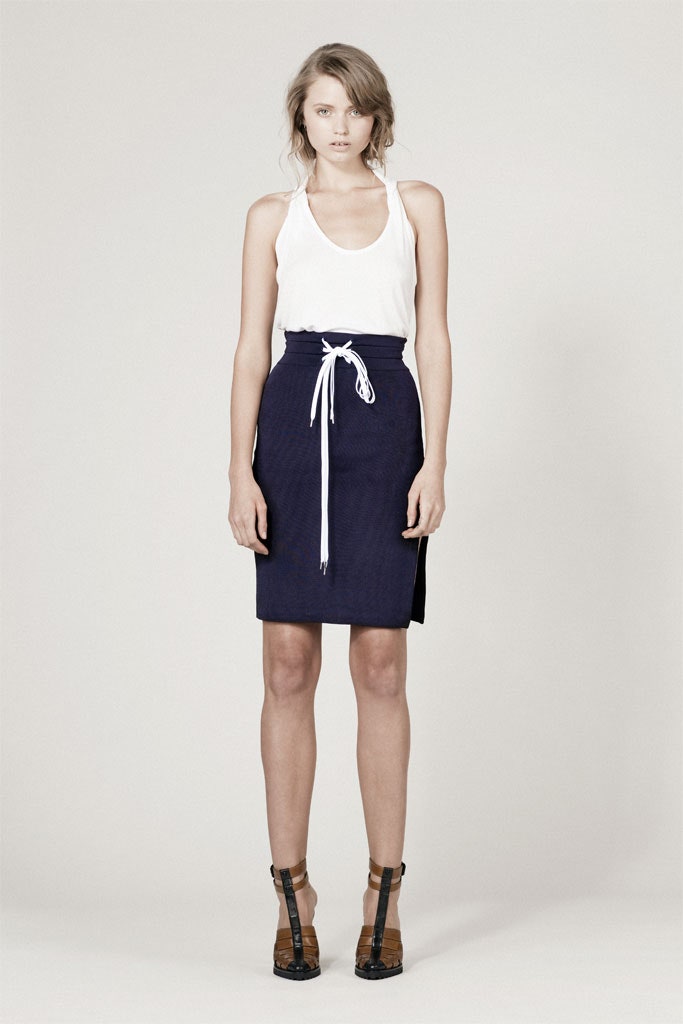 blue cotton fitted high-waisted pencil skirt
