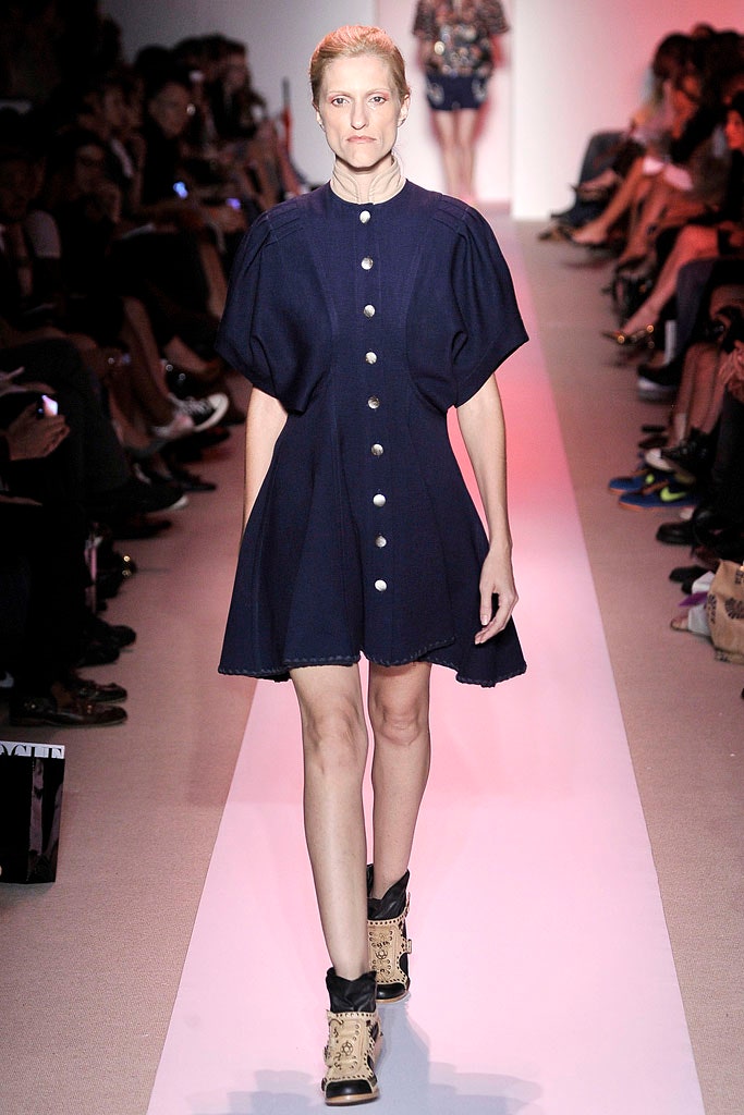 blue denim short-sleeve collared fitted buttoned a-line dress