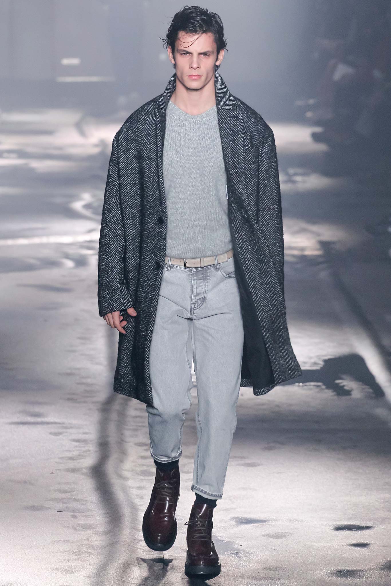 gray wool coat with sweater