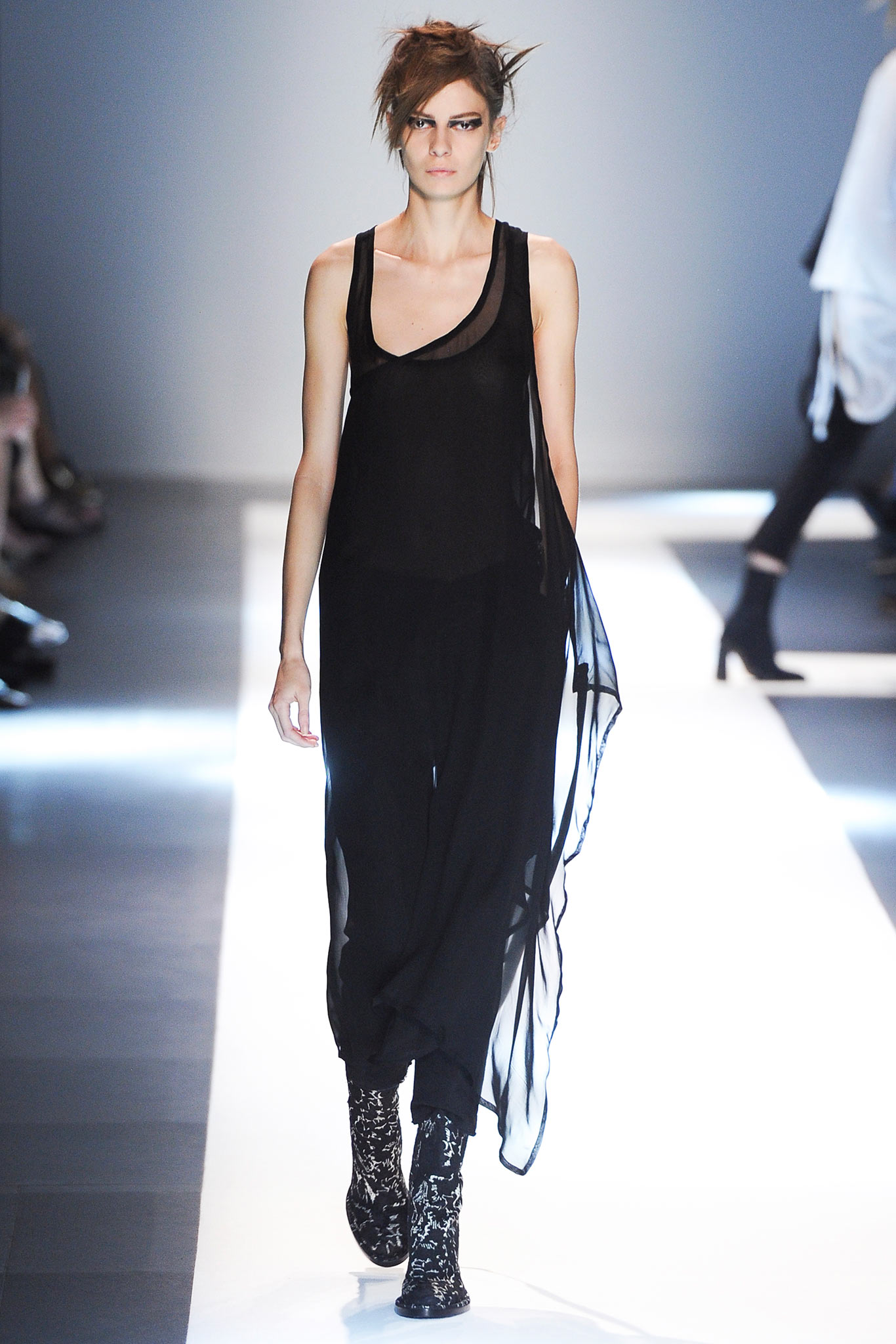 black flowing midi dress with boots