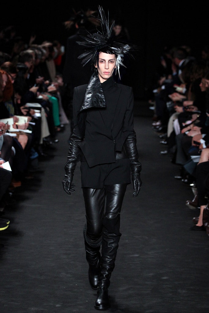 black fitted blazer and leather pants