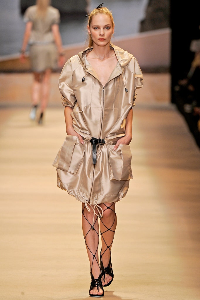 beige silk hooded mini dress