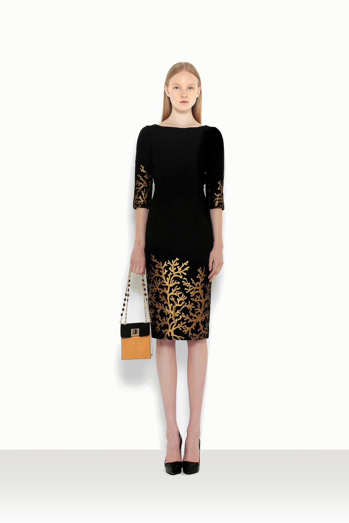 black fitted embroidered dress