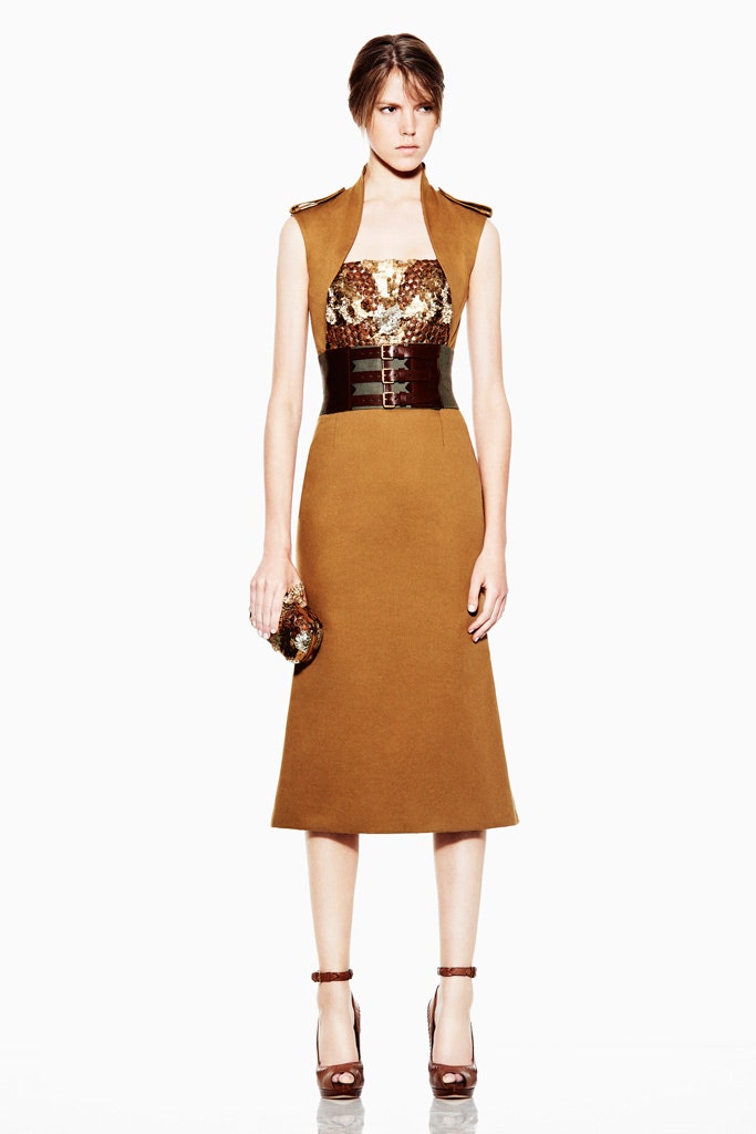 brown fitted midi dress with blazer