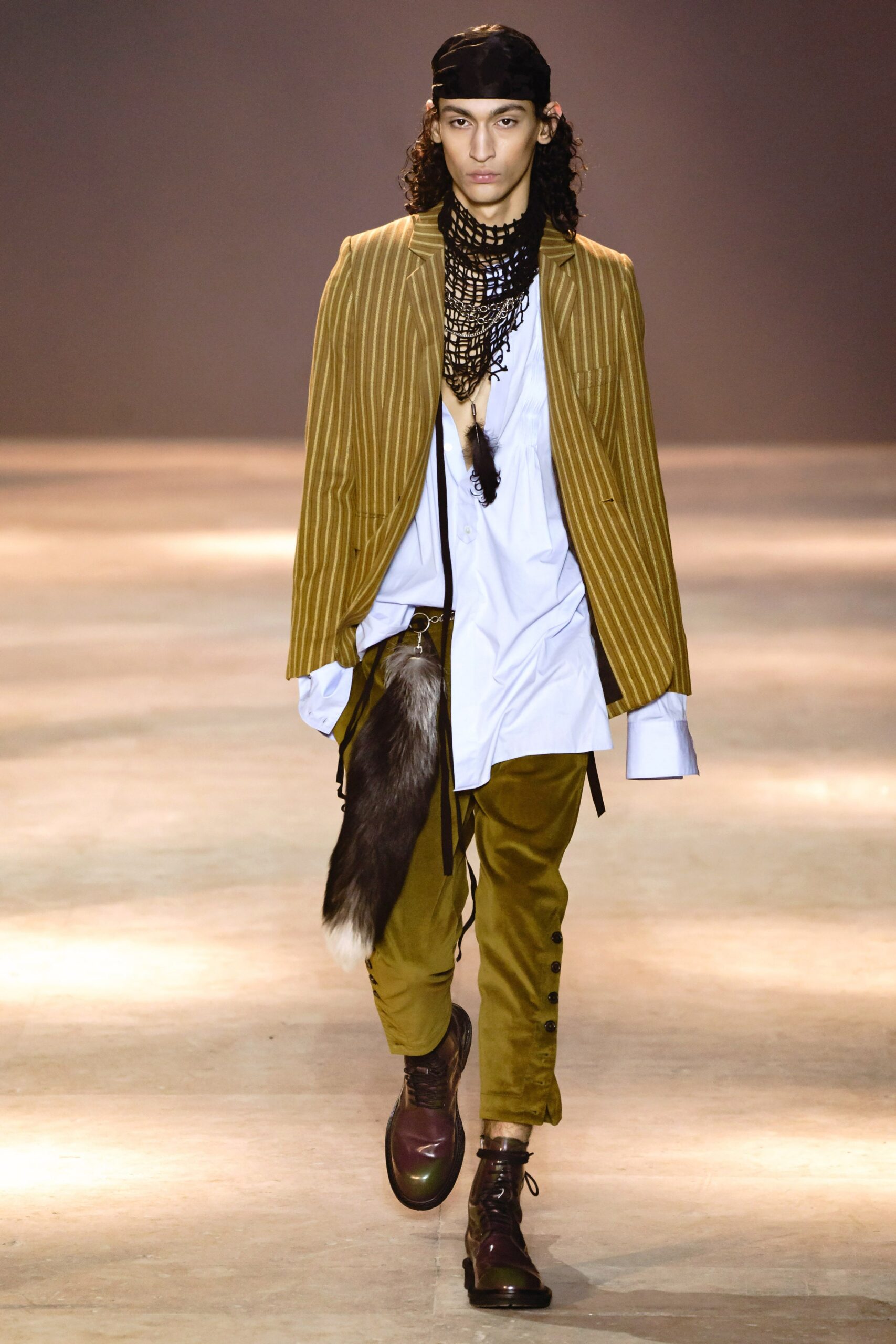 brown cotton long-sleeve collared tailored striped jacket