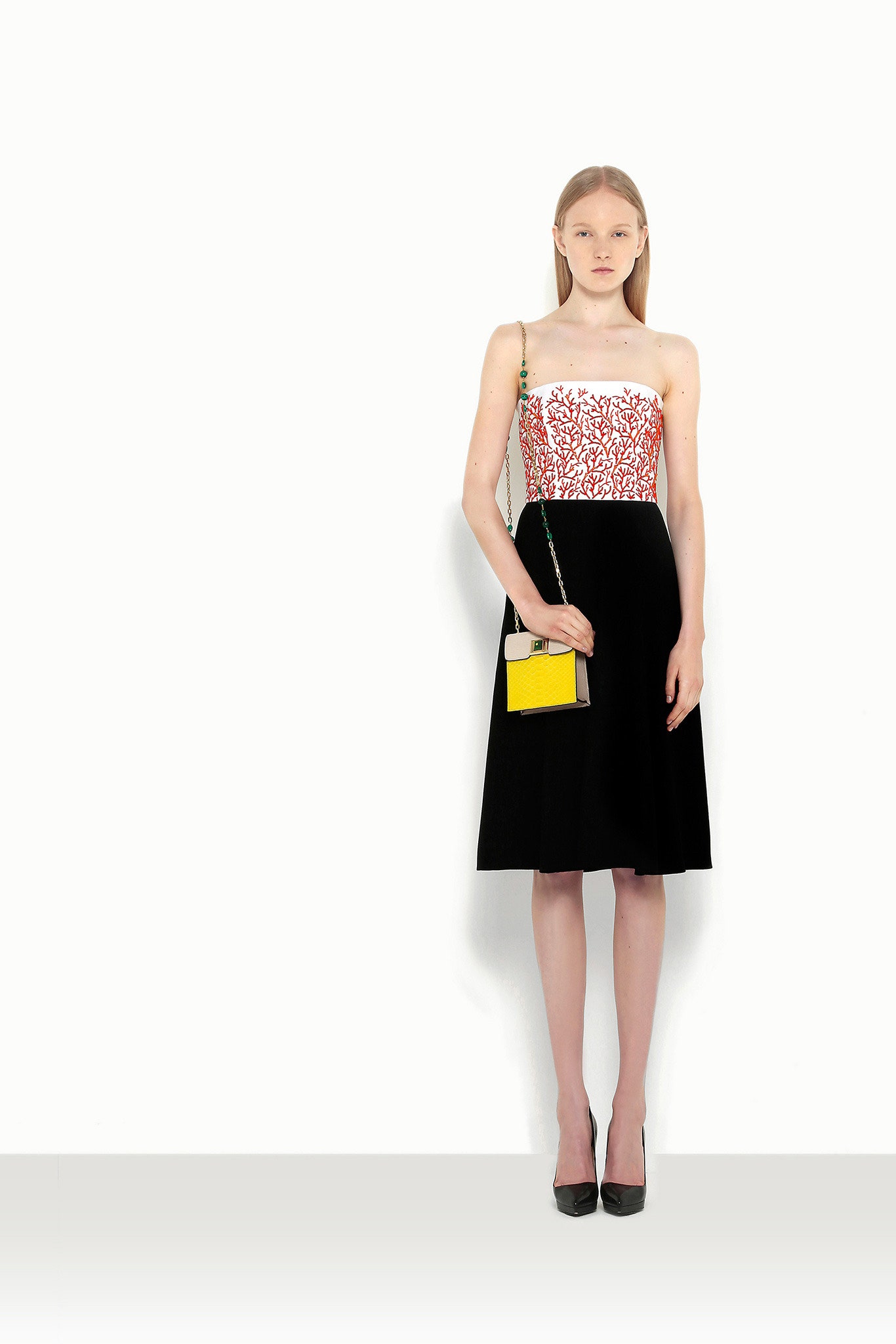 black and white embroidered midi dress