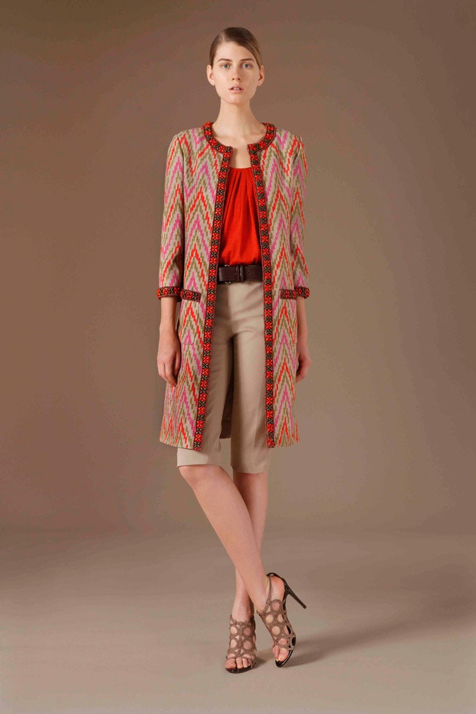 multi-colored embroidered coat with red top