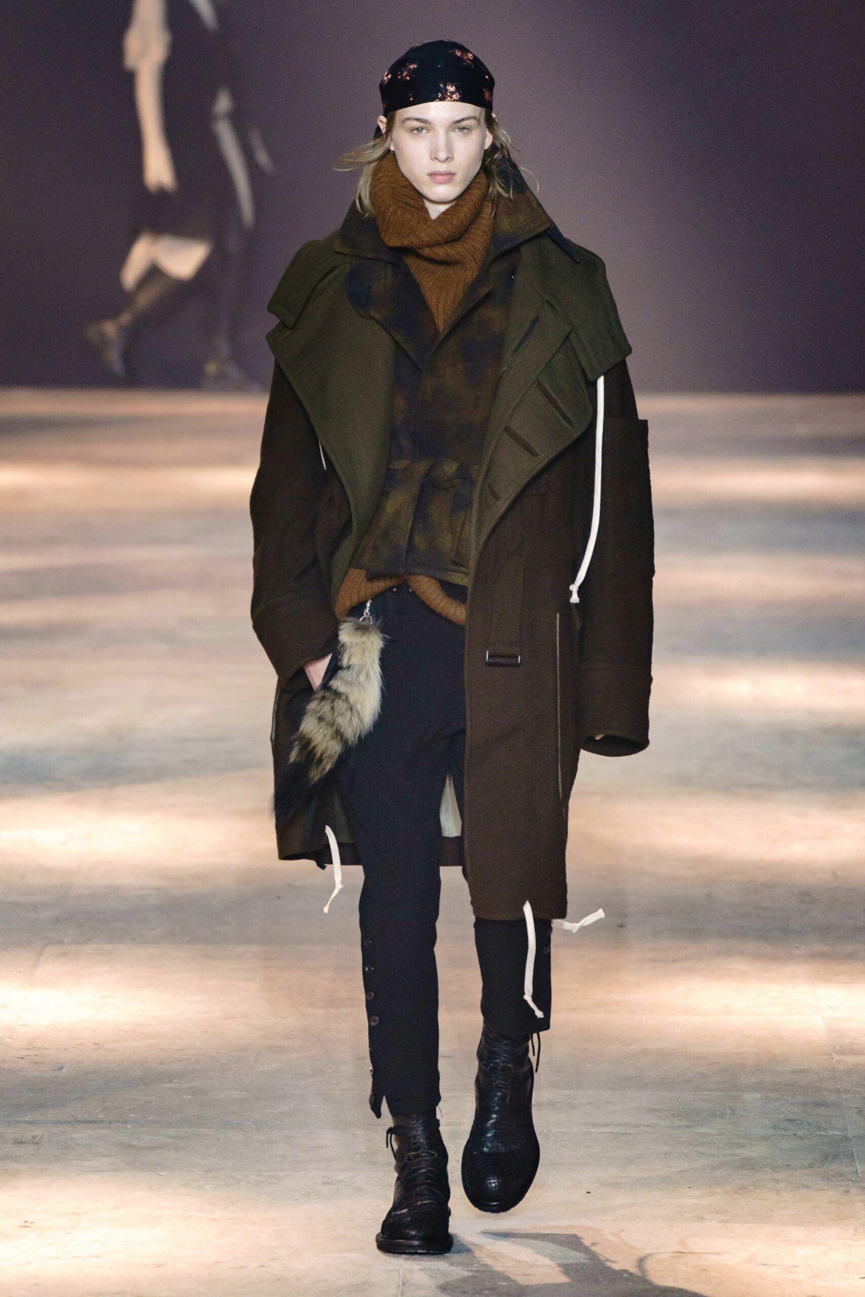 green wool coat with brown sweater