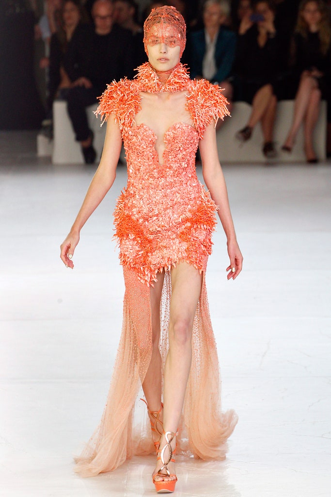 orange pink ruffled mini dress