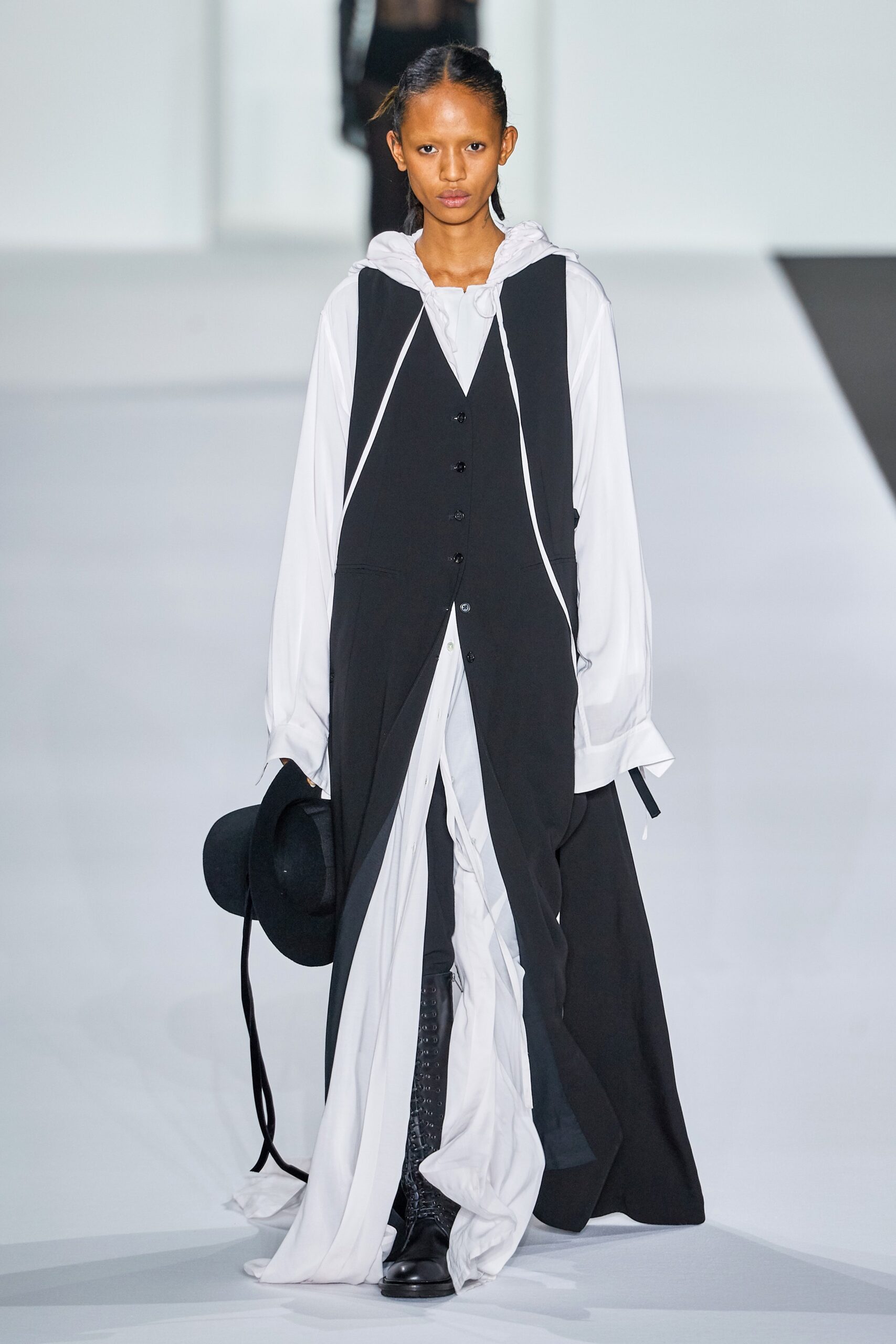 black cotton long-sleeve collared relaxed layered buttoned dress