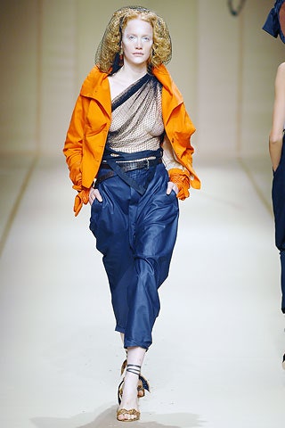 orange jacket gold mesh top