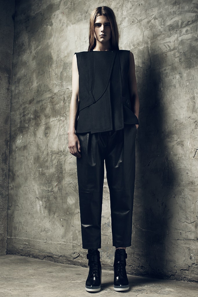 black fitted top and relaxed pants