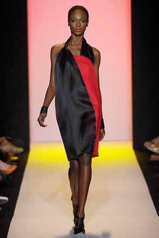 black and red silk halterneck dress