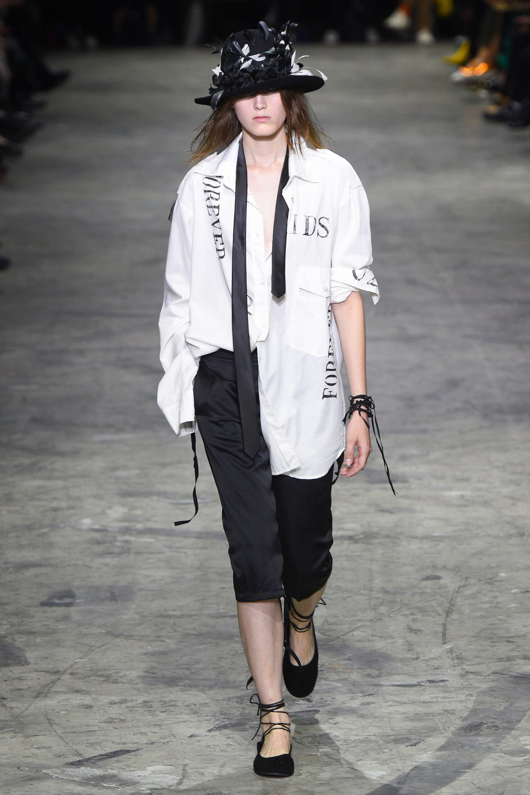 relaxed white shirt and black pants