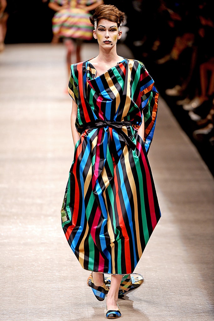 multi-colored draped midi dress