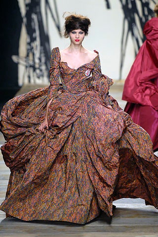 multi-colored silk ruffled gown