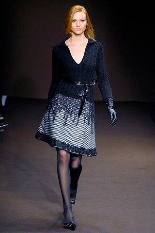 black wool long-sleeve v-neck fitted pleated belted dress