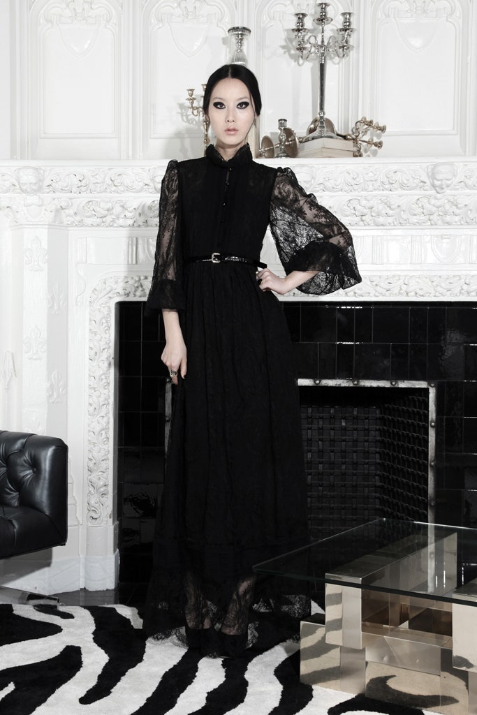 black lace long-sleeve dress