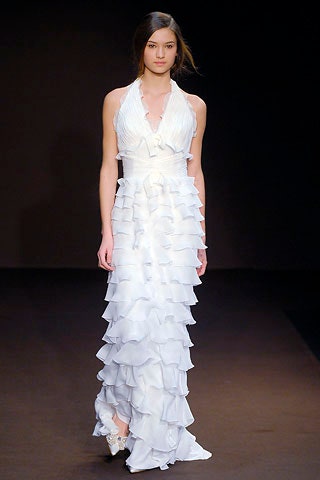 white silk ruffled gown