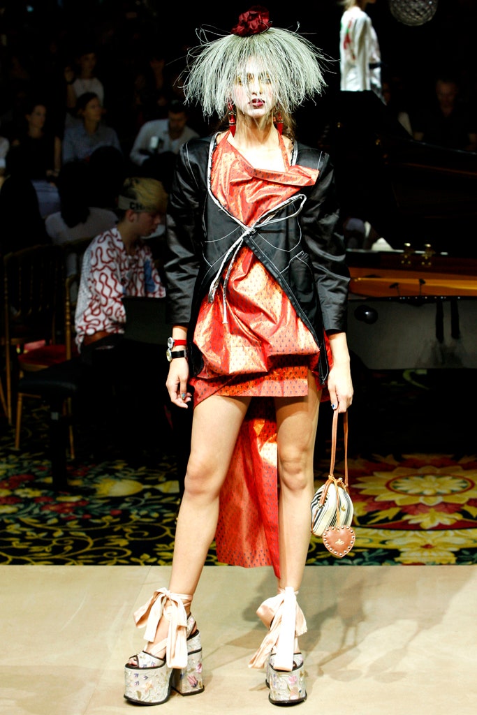 red silk sleeveless asymmetric fitted draped layered dress