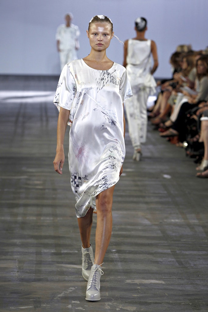 relaxed white silk midi dress