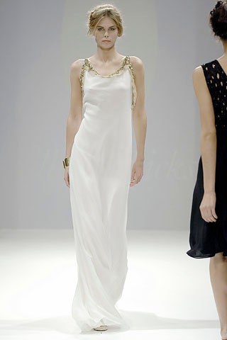white silk sleeveless gown