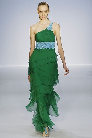 green tiered chiffon gown