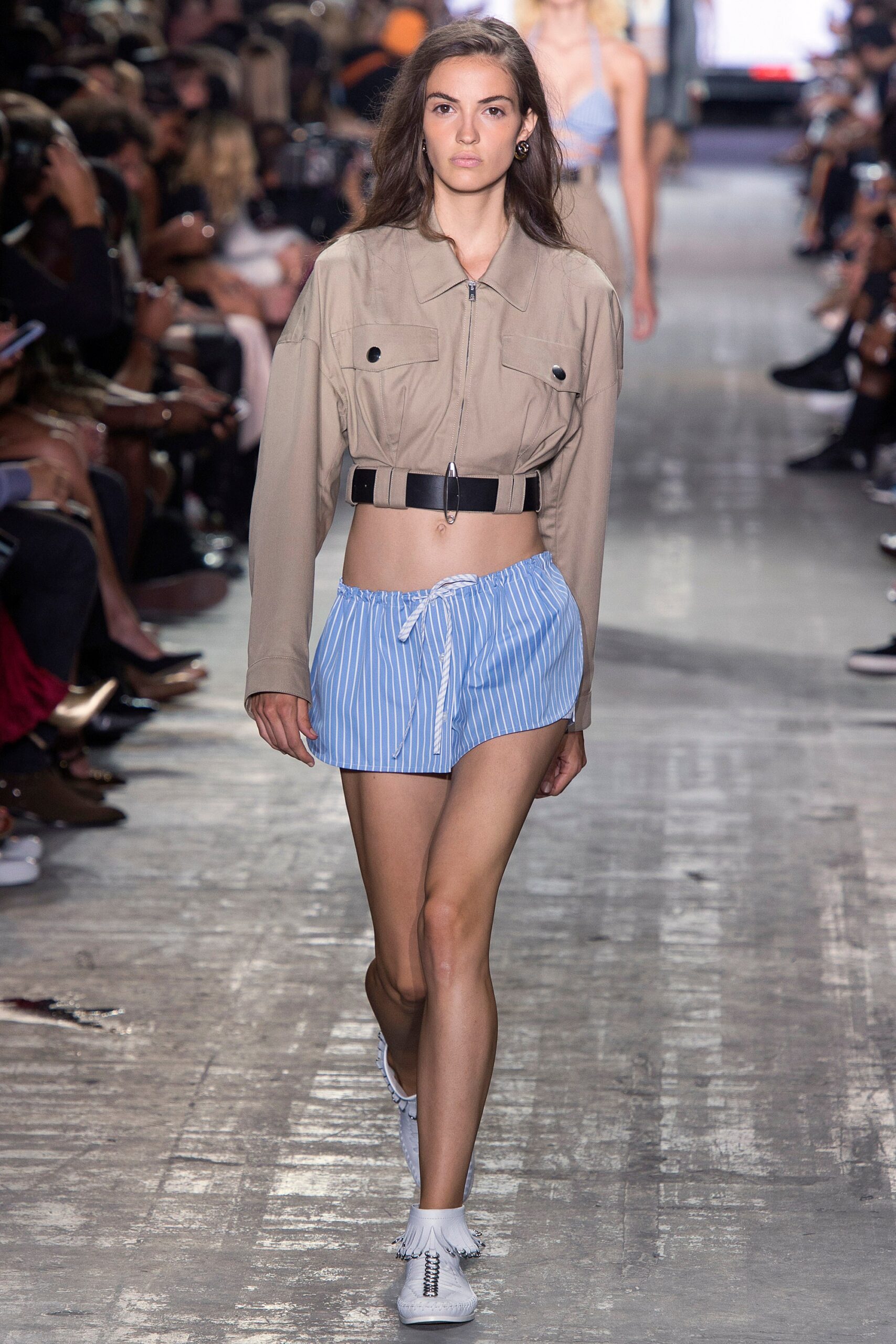blue cotton fitted striped short shorts