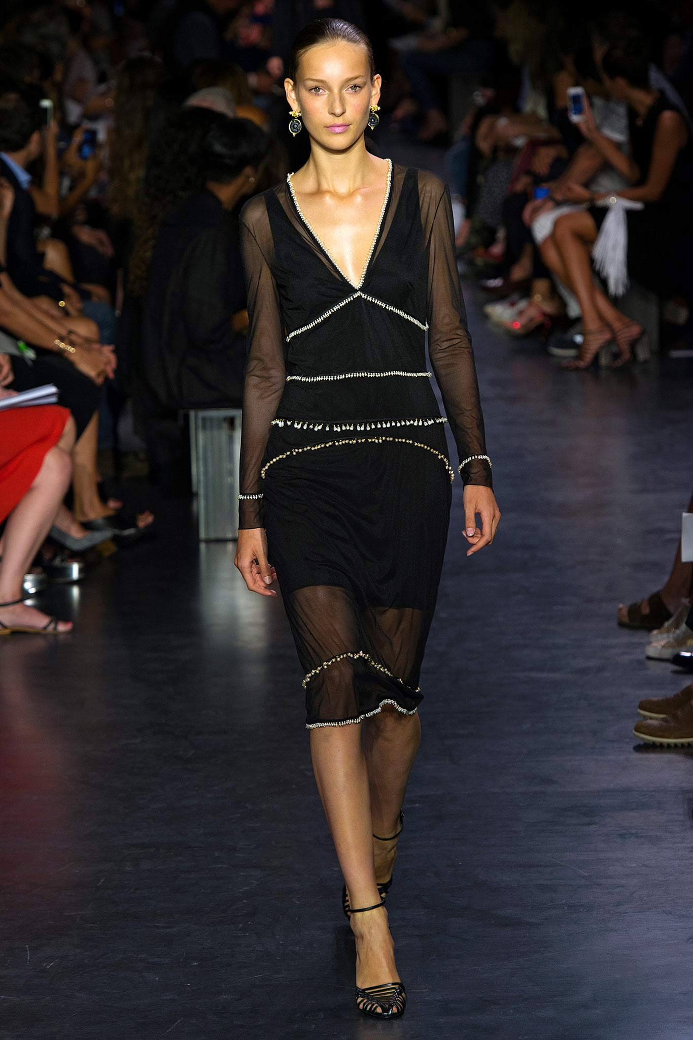 black silk mesh ruched dress