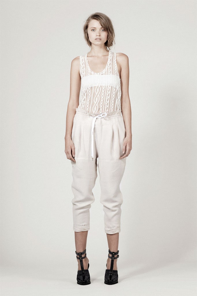 beige cotton relaxed zippered pants