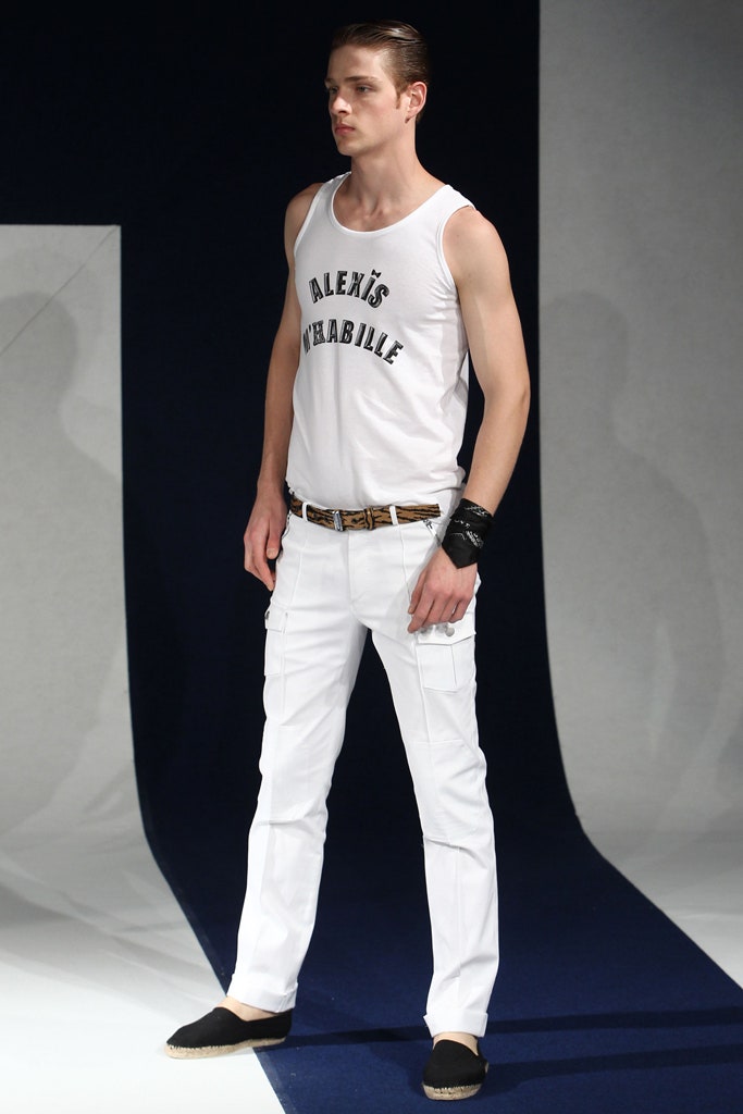 white tank-top and cargo pants