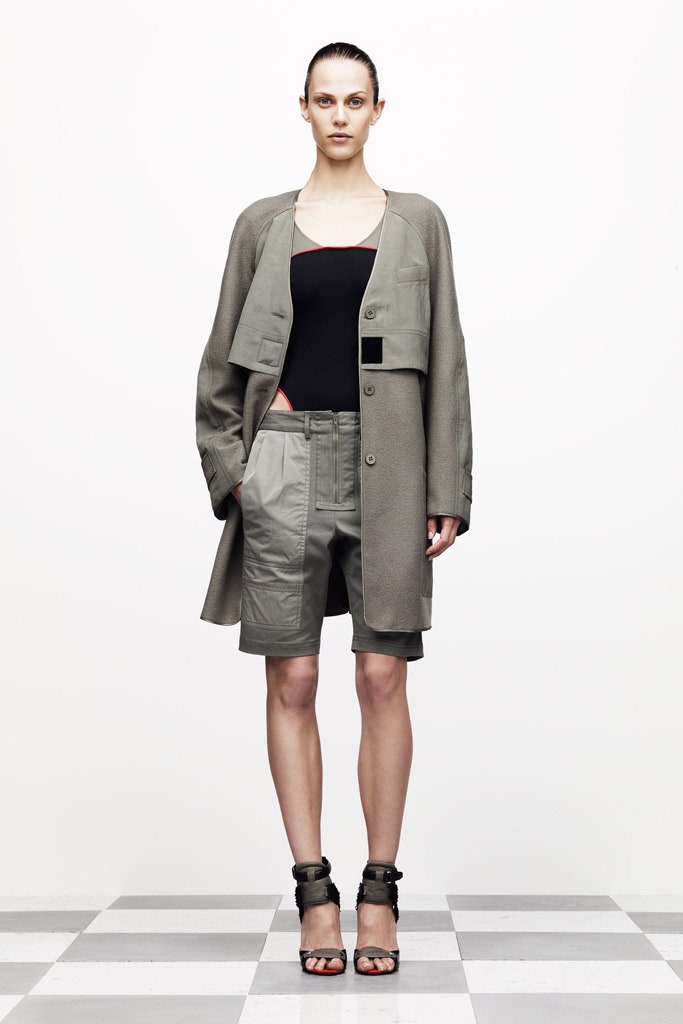 gray wool coat with black top