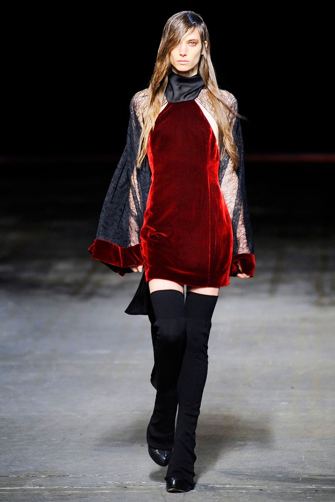 red velvet mini dress with black cape