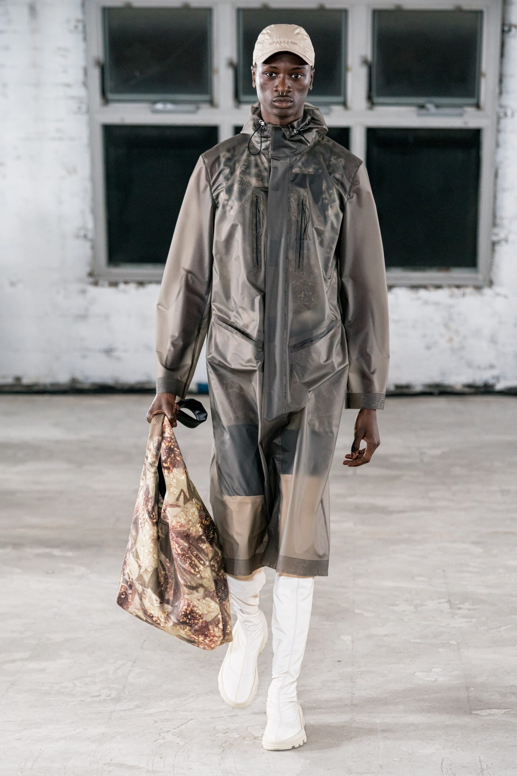 brown vinyl coat and shorts