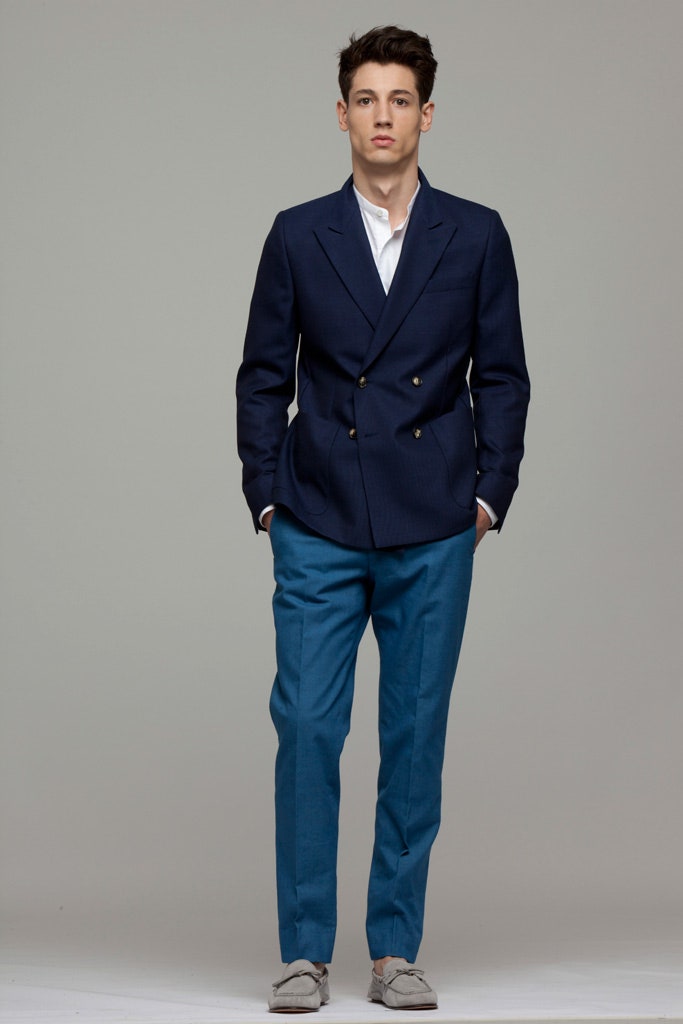 blue tailored blazer with pants