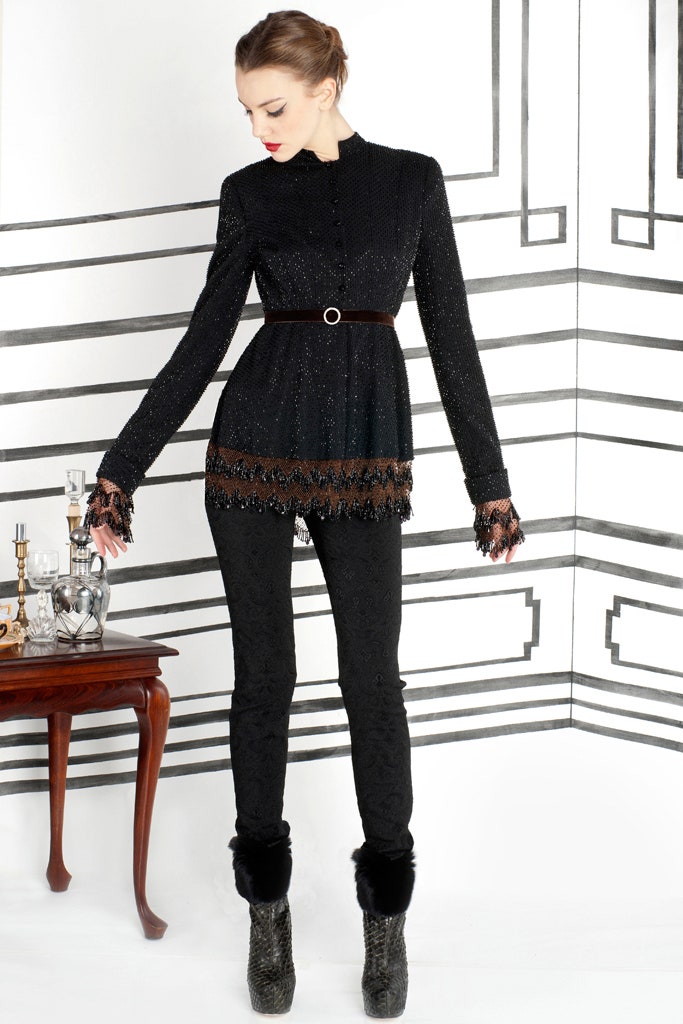 black fitted top and pants