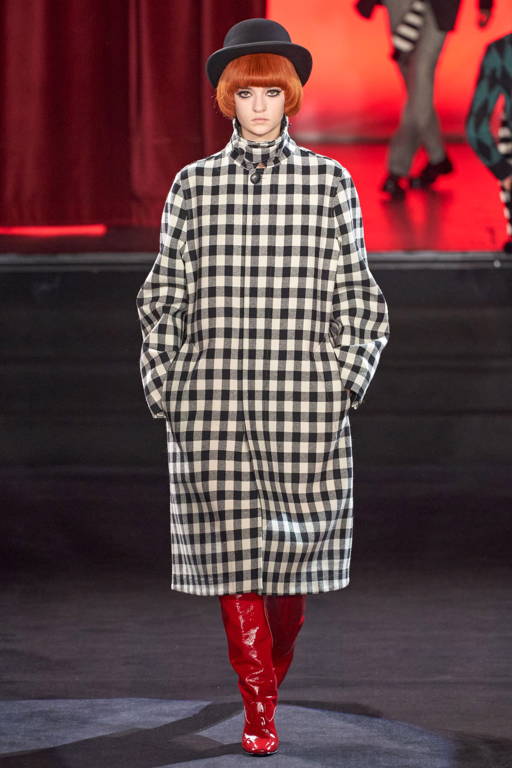 oversized black and white checked coat