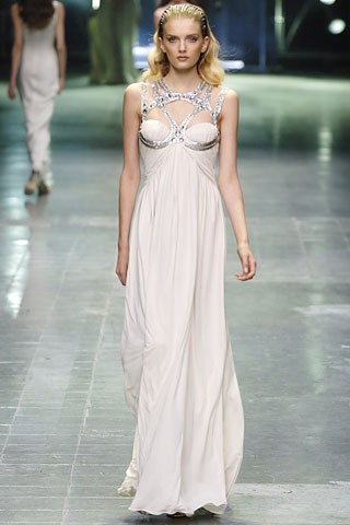 white silk fitted gown