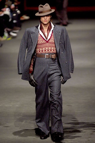 gray striped tailored suit with sweater