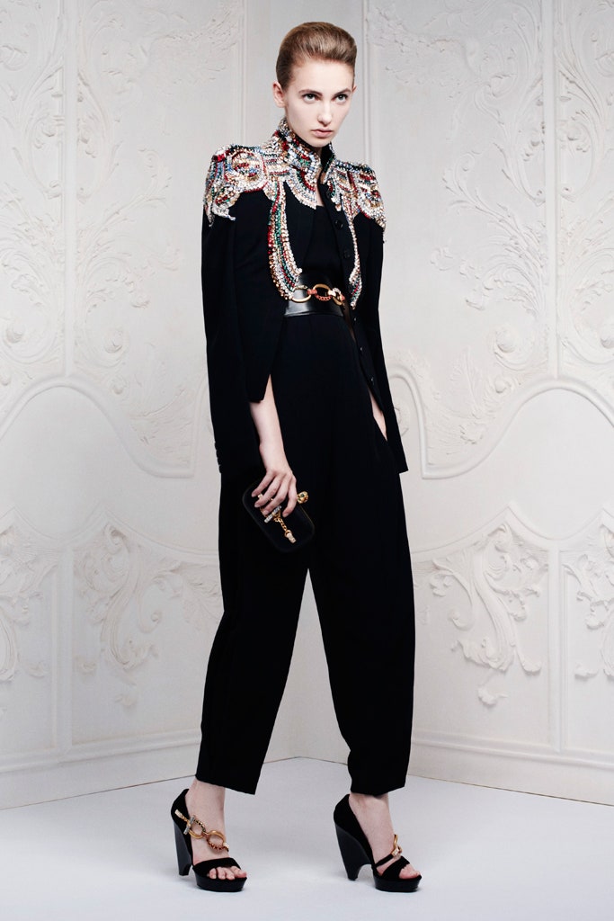 black beaded jacket with relaxed pants