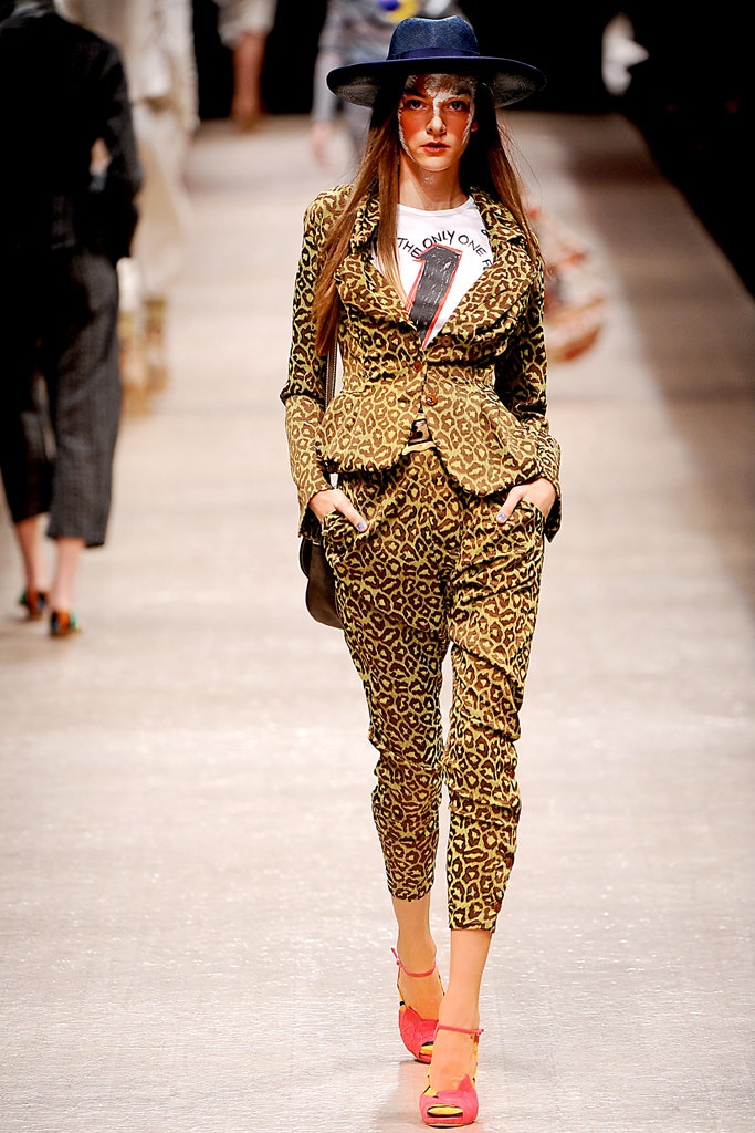 brown animal-print suit with t-shirt