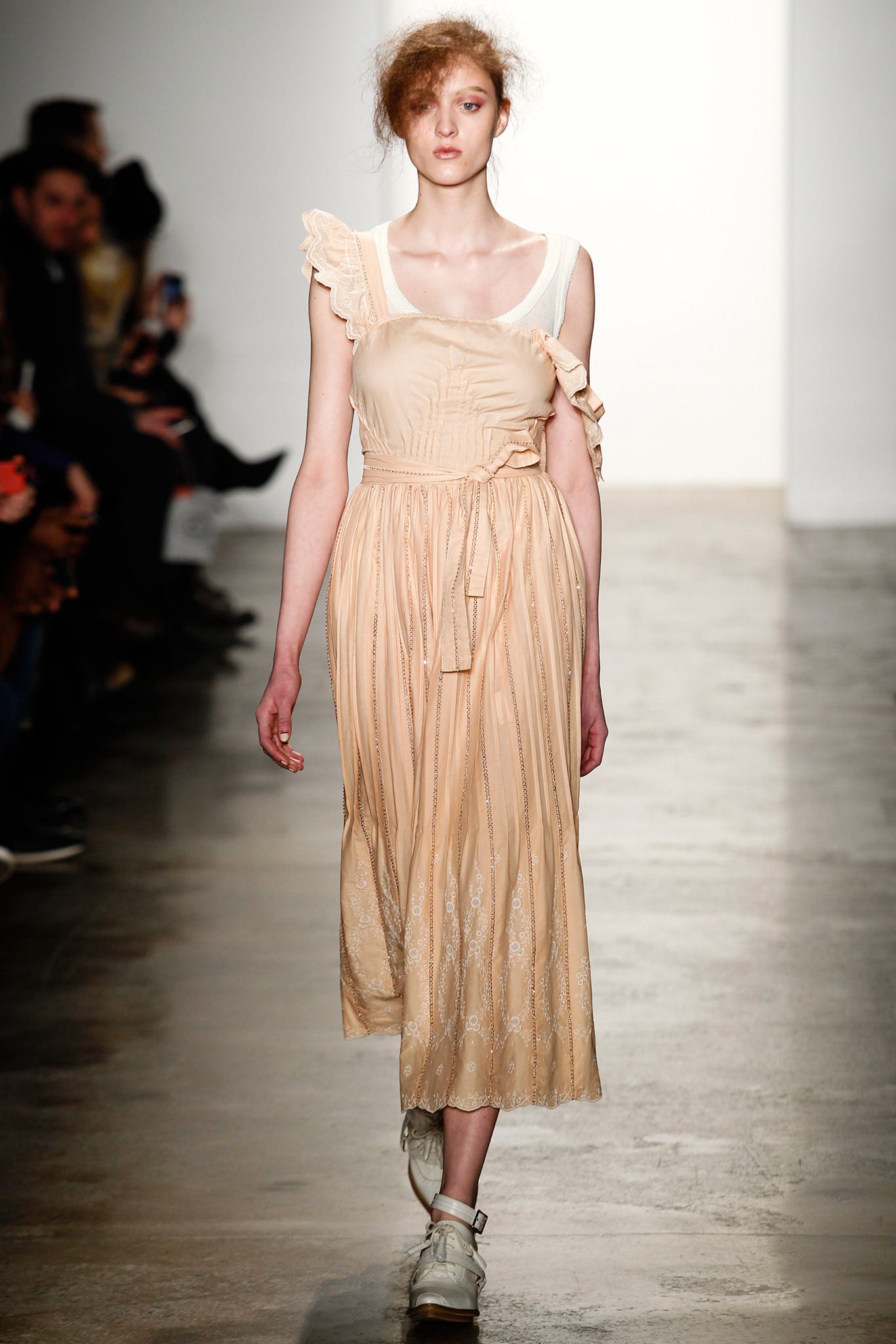 beige silk sleeveless dress