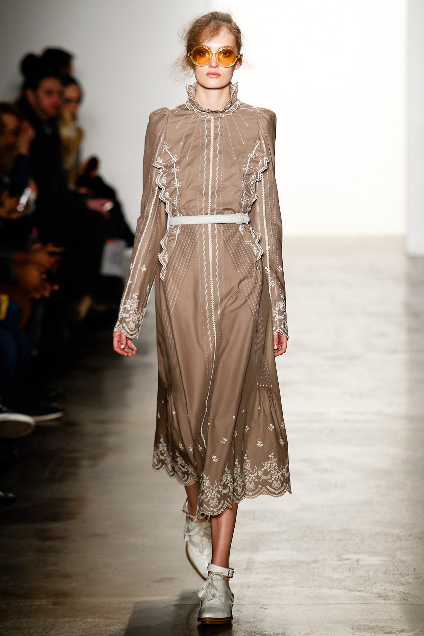 beige silk long-sleeve dress
