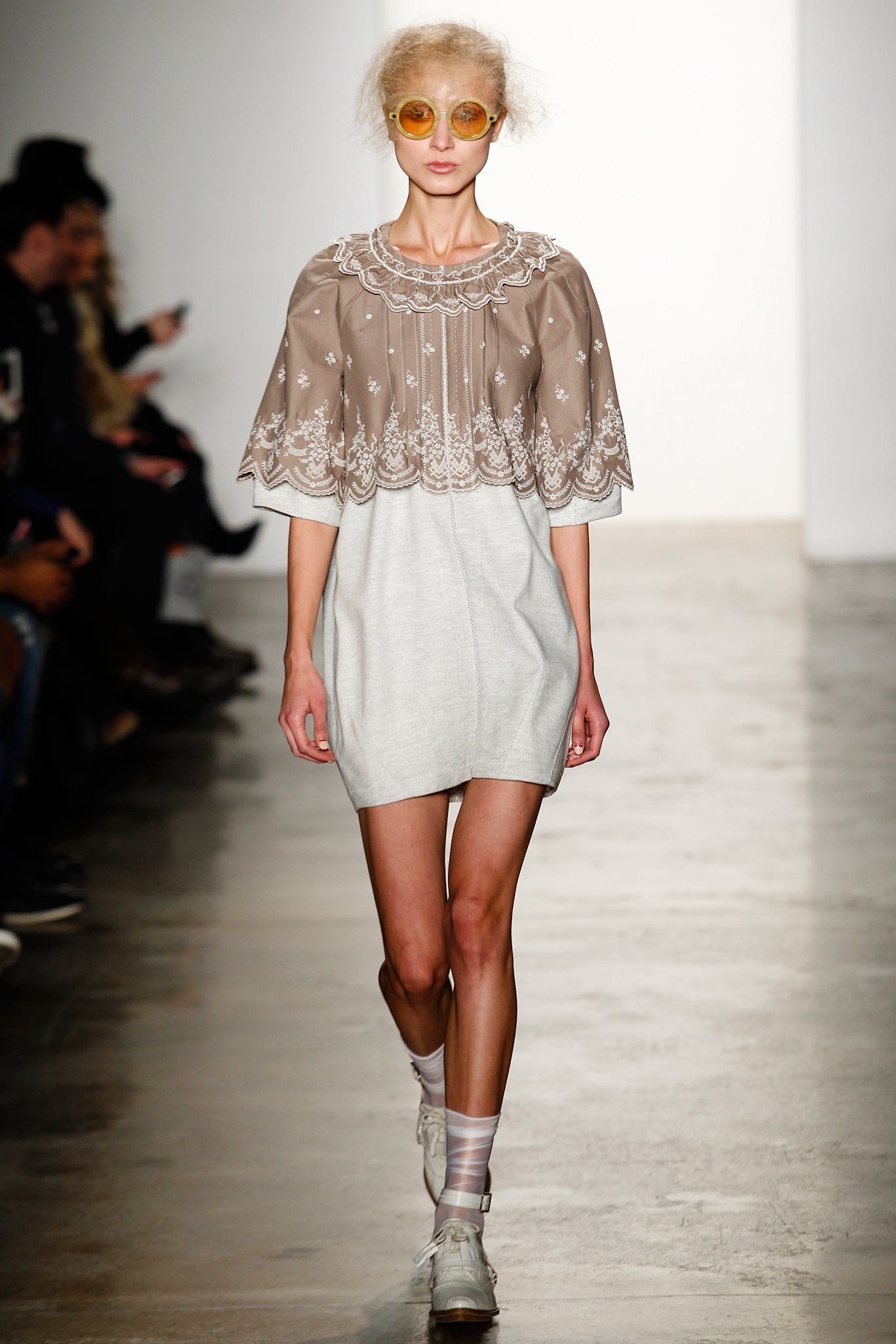 beige gray embroidered dress